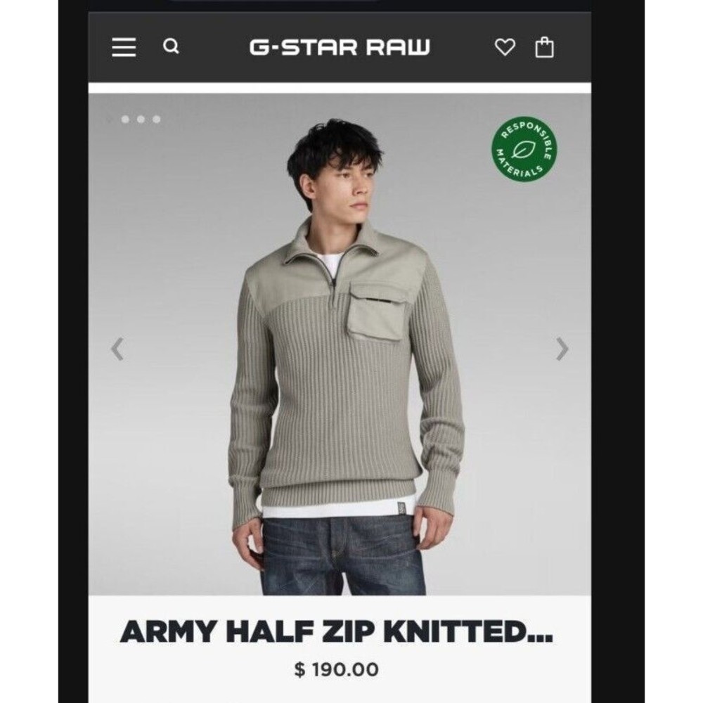 G-Star Raw Unisex Army Half-Zip Ribbed Knit Sweater Gray L